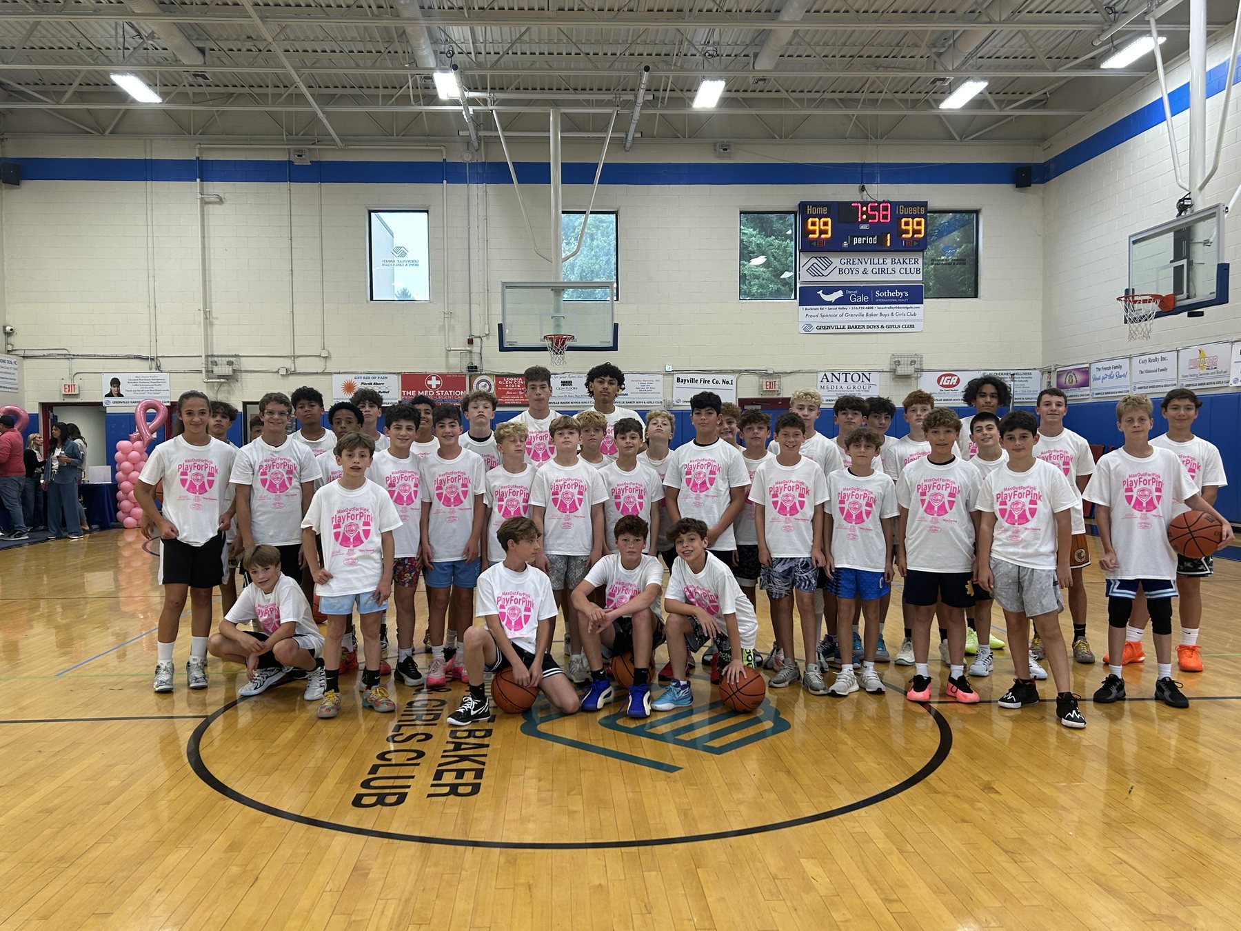 Play for Pink 3v3 basketball tournament team photo at Grenville Baker Boys & Girls Club